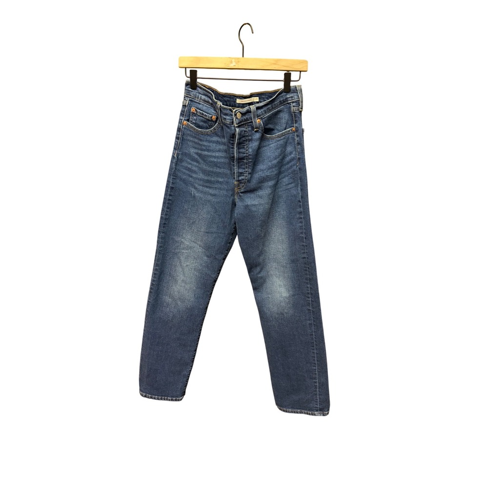 Levis Ribcage Straight Jeans Womens 29 Blue Medium Wash Button Fly Denim